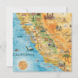 California Illustrated Watercolor Map Art Feiertagskarte
