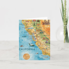California Illustrated Watercolor Map Art Feiertagskarte