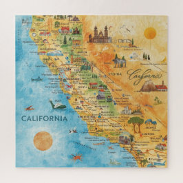 California Illustrated Watercolor Map Art Puzzle