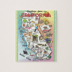 California Illustriert Postcard Map Jigsaw Puzzle
