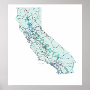 California Interstate Map Print Poster