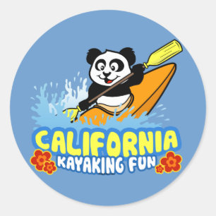 California Kayaking Fun Panda Runder Aufkleber