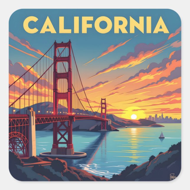 California Keepsake | The Golden Gate Bridge Quadratischer Aufkleber (Vorderseite)