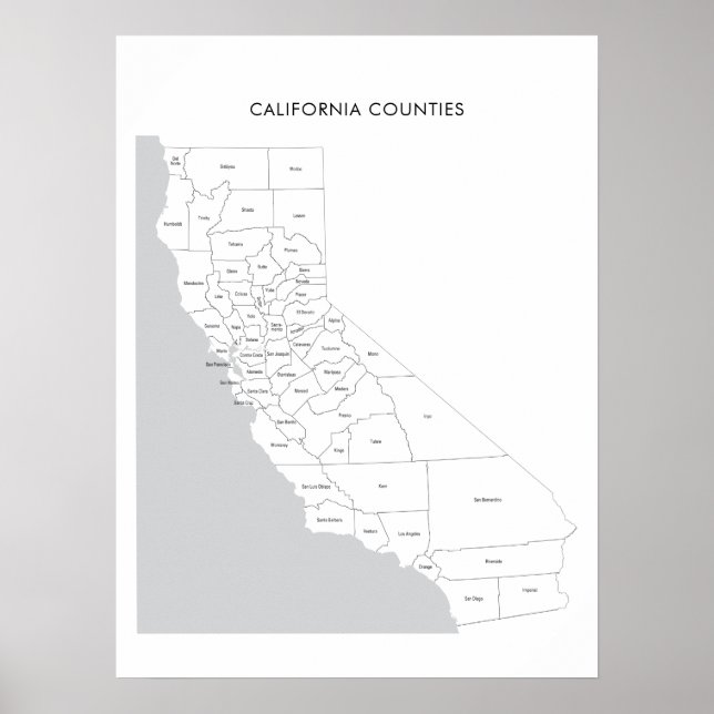 California Landkreises Karte mit Landkreisen Poster (Vorne)