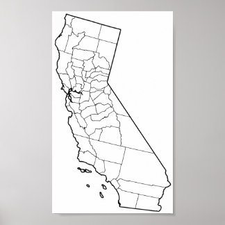 California Landkreises Leere Kontur Karte Poster