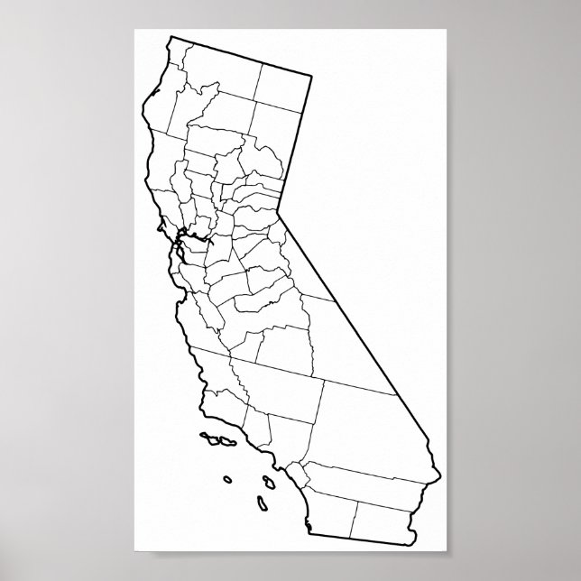 California Landkreises Leere Kontur Karte Poster (Vorne)