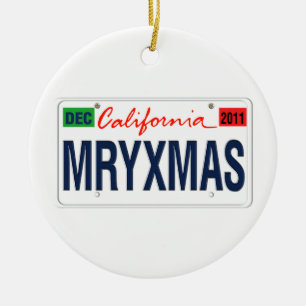California License Plate Merry Xmas 2011 Keramik Ornament