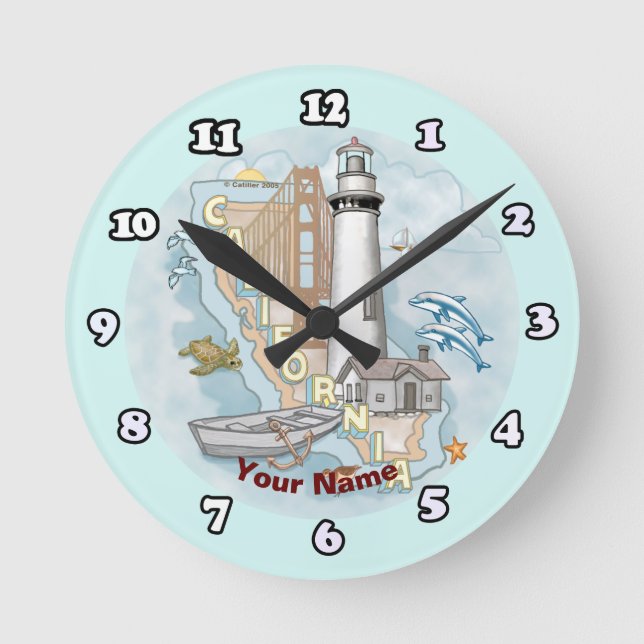 California Lighthouse Clock Runde Wanduhr (Vorderseite)