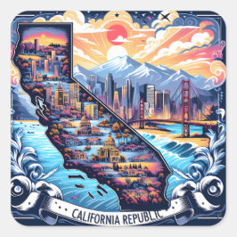 California Map Vector Art Quadratischer Aufkleber