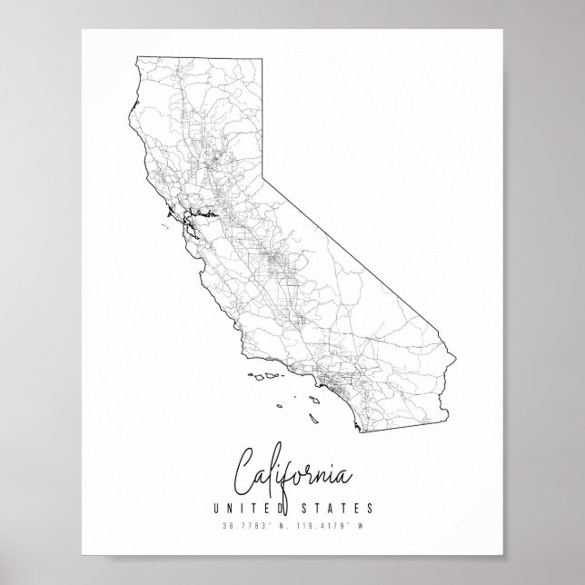 California Minimal Street Map Poster (Vorne)