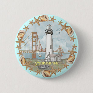 California Muscheln Lighthouse Button
