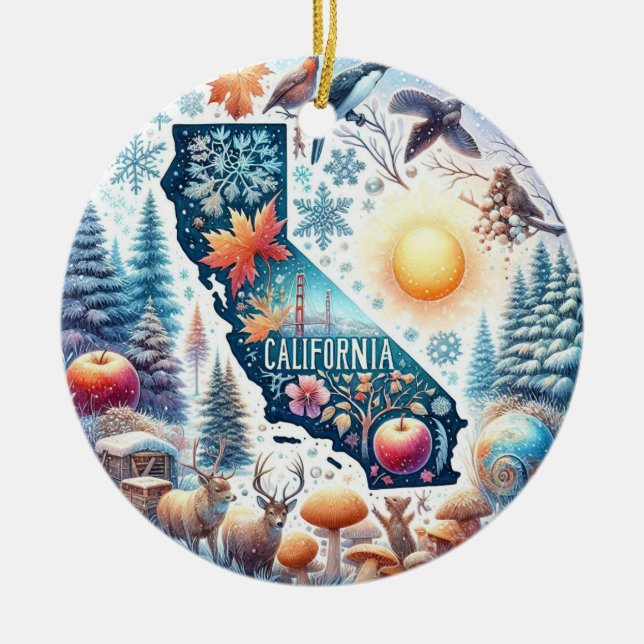 California Nature Winter Weihnachten Keramik Ornament (Vorne)