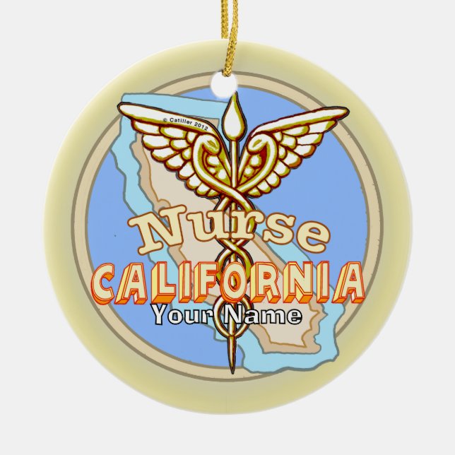 California Nurse Caduceus  Keramik Ornament (Vorne)