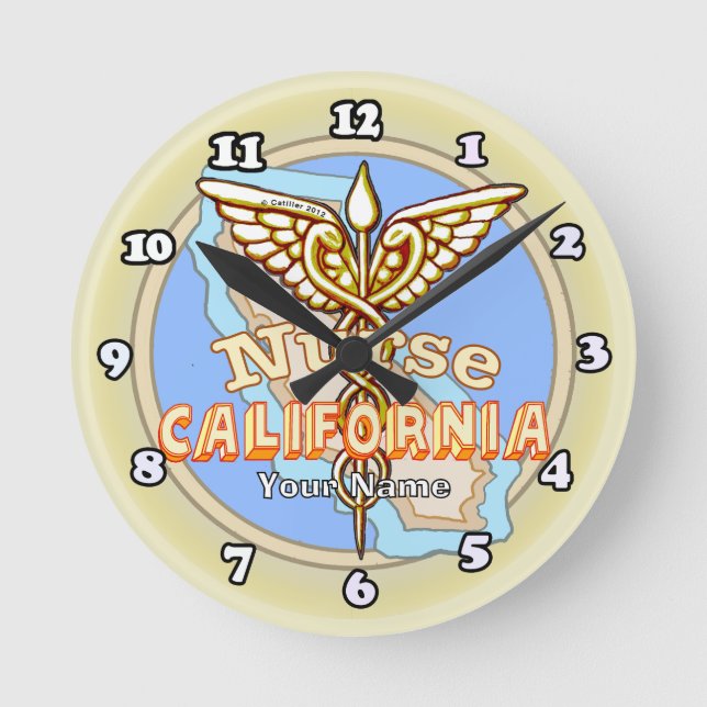 California Nurse Caduceus Runde Wanduhr (Vorderseite)