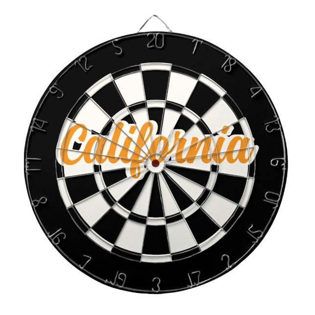 California Orange text Black and White Retro Dartscheibe (vorne)