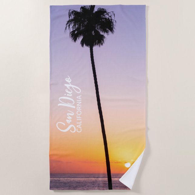 California Palm Tree Beach Sunset San Diego Strandtuch (Vorderseite)