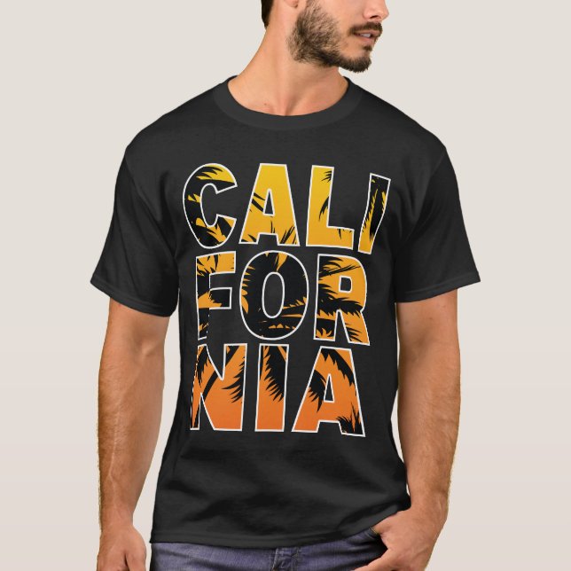 California Palmen T - Shirt mit ausgefüllten Buchs (Vorderseite)