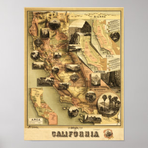 California Panoramic Map Poster