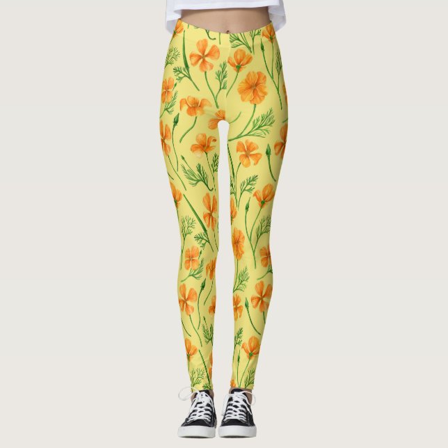 California Pappi, sommerliche Blume, Orange Leggings (Vorderseite)