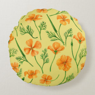 California Pappi, sommerliche Blume, Orange Rundes Kissen