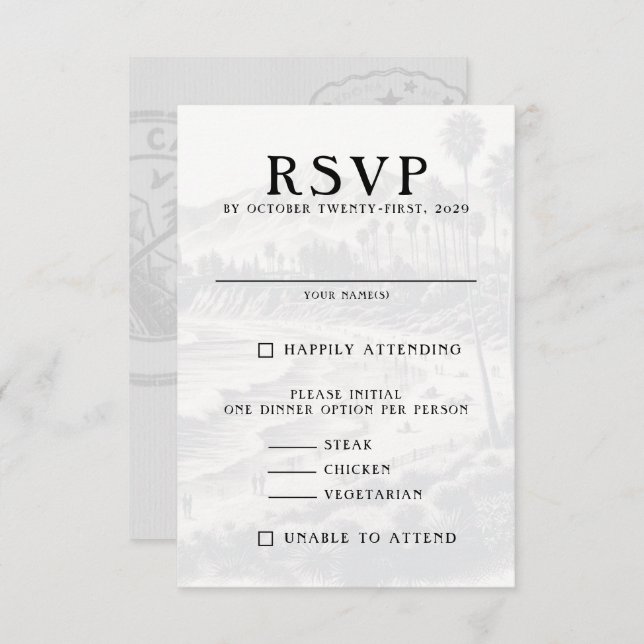 California Passport RSVP Karte (Vorne/Hinten)