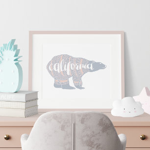 California Pastel Winter Bear Print Poster
