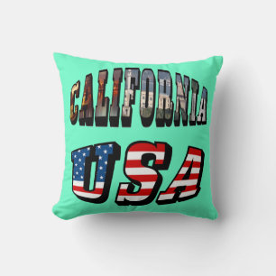 California Picture and USA Flag Text Kissen
