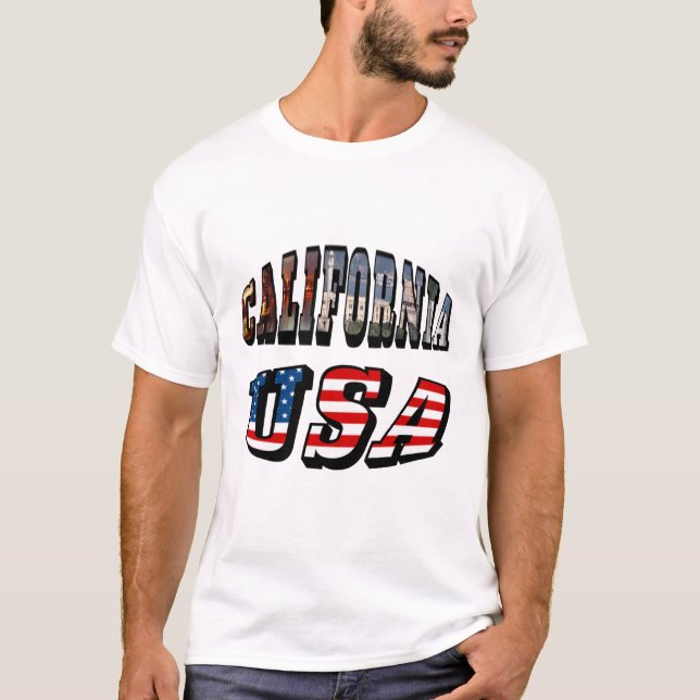 California Picture and USA Flag Text T-Shirt (Vorderseite)
