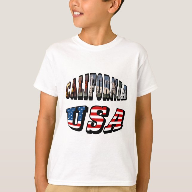 California Picture and USA Flag Text T-Shirt (Vorderseite)
