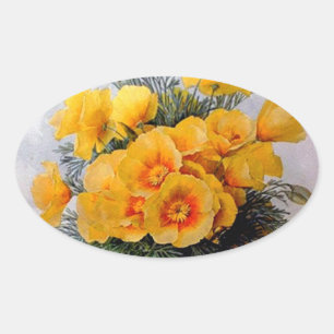 "California Poppies" von Paul de Longpre - Aufkleb Ovaler Aufkleber