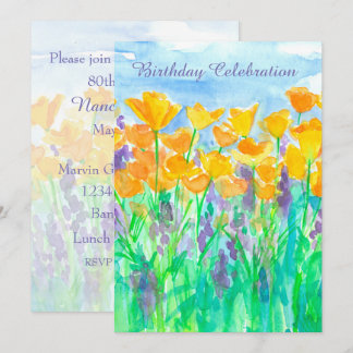 California Poppy 80. Geburtstagsparty Einladung