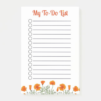 California Poppy Bright Orange Blume To Do List Post-it Klebezettel