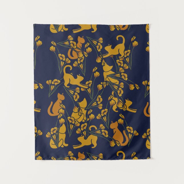 California Poppy Cats Wandteppich (Vorderseite)