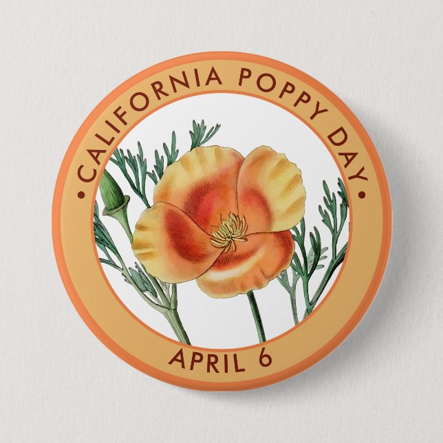 California Poppy Day, Vintager Goldmohn Button (Vorderseite)