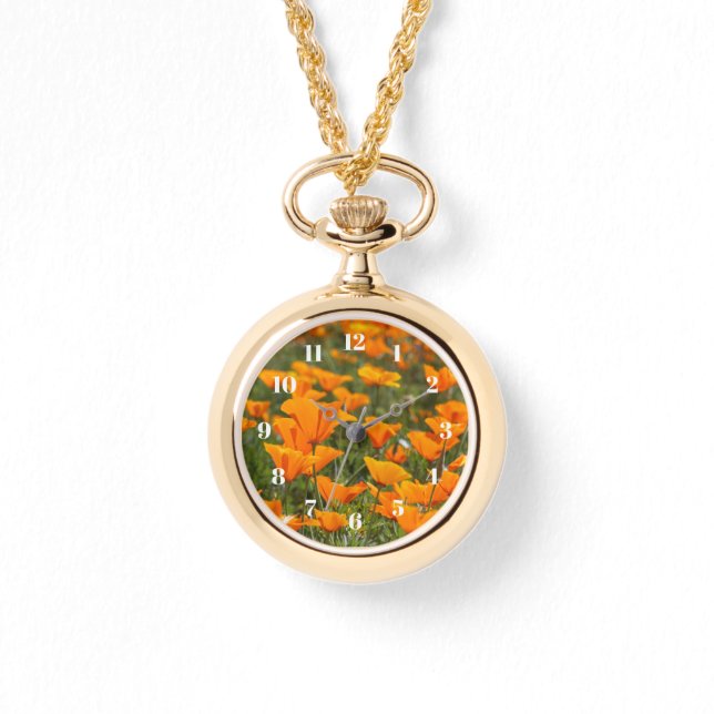 California Poppy Field Gold Women's Watch Armbanduhr (Vorderseite)