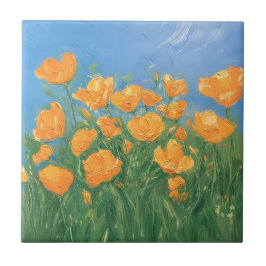 California Poppy Field Sky Impressionist Malerei Fliese
