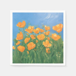 California Poppy Field Sky Impressionist Malerei Serviette