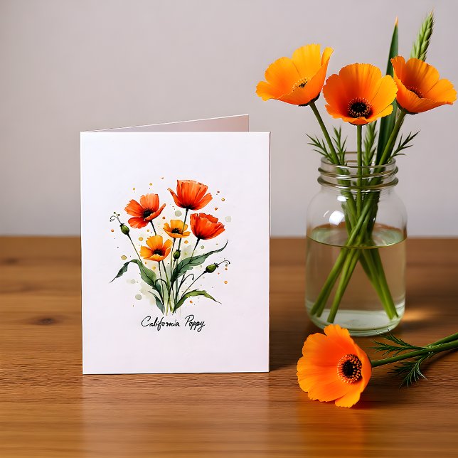 California Poppy Floral Blank Note Card (Von Creator hochgeladen)