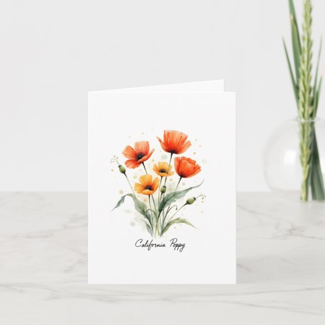 California Poppy Floral Blank Note Card (Vorderseite)