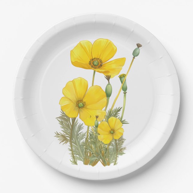 California Poppy Gelbe Blume Pappteller (Vorderseite)