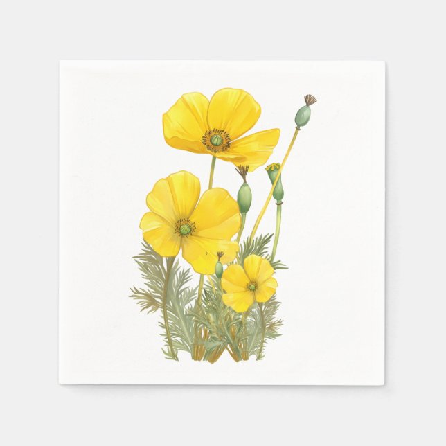 California Poppy Gelbe Blume Serviette (Vorderseite)