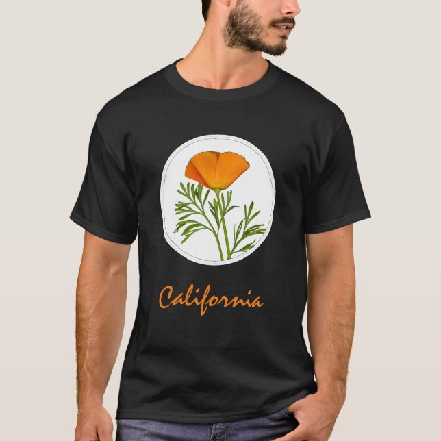 California Poppy in einem Zirkel, "California" Tex T-Shirt (Vorderseite)