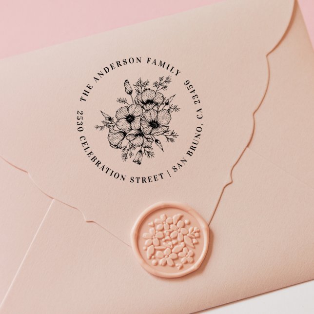 California Poppy | Individuelle Name und Rücksende Gummistempel (Rubber Stamp Mock-up)