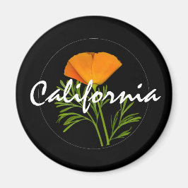 California Poppy on Black mit "California"-Text Magnet