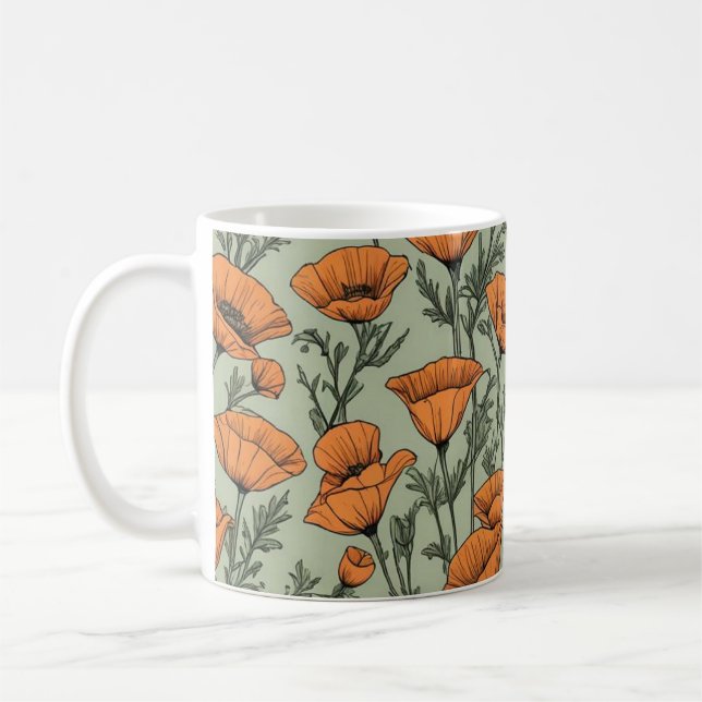 California Poppy Orange Blume Muster Kaffeetasse (Links)