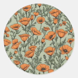 California Poppy Orange Blume Muster Runder Aufkleber