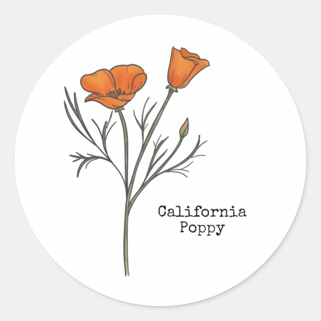 California Poppy Runder Aufkleber (Vorderseite)