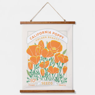California Poppy Seed Packet Hängeband Wandteppich Mit Holzrahmen
