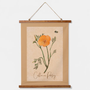 California Poppy Wildblume Wandteppich Mit Holzrahmen
