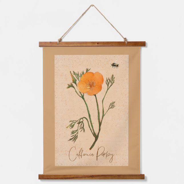 California Poppy Wildblume Wandteppich Mit Holzrahmen (Vorderseite)